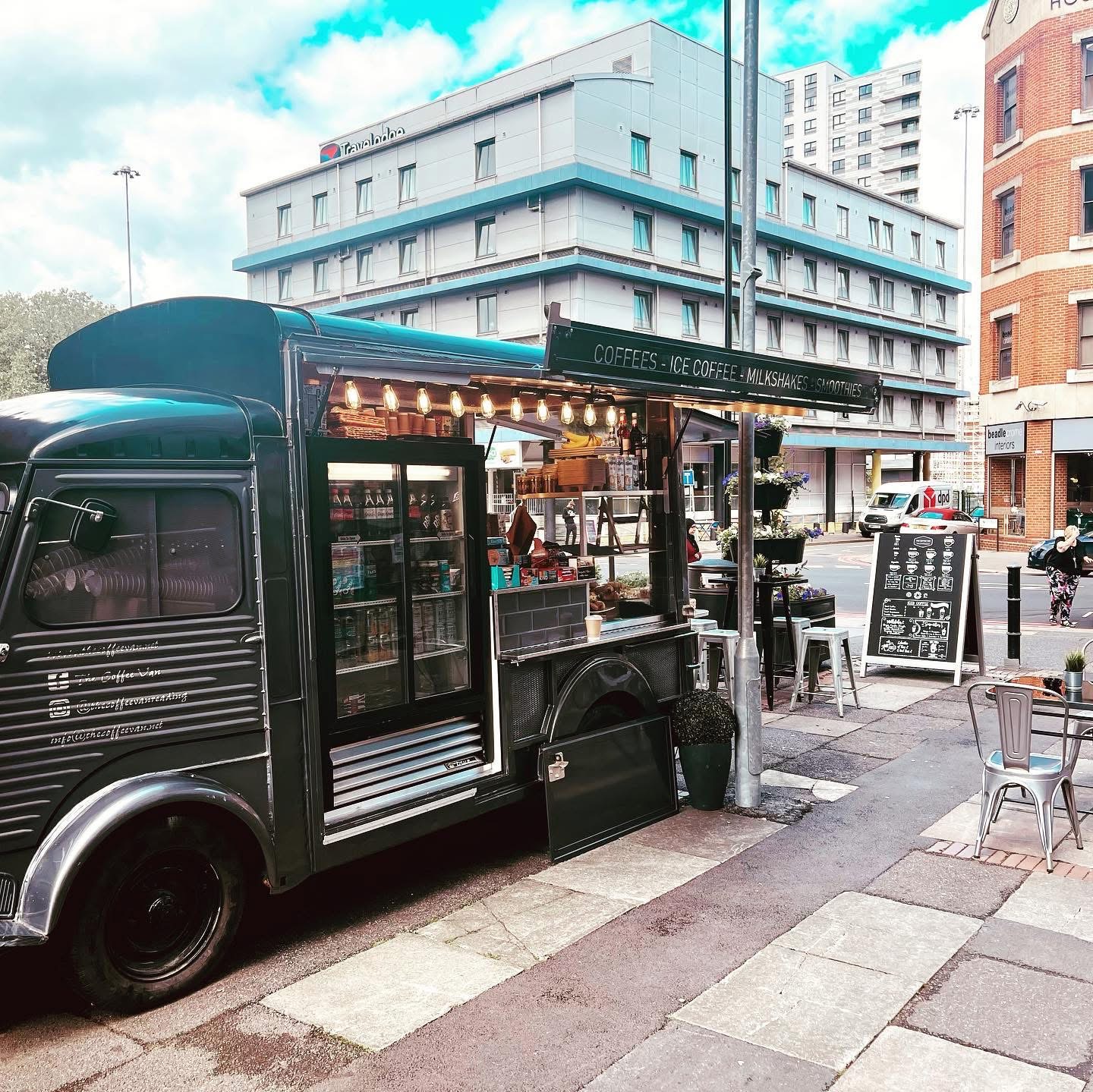Coffee van set up outside a Reading hotel